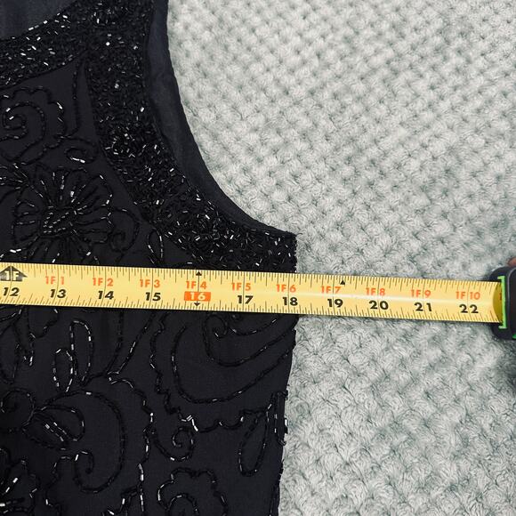 VINTAGE RETRO BLACK HEAVILY BEADED HIGH NECK SCALLOPED TANK TOP WMNS L - Picture 4 of 5